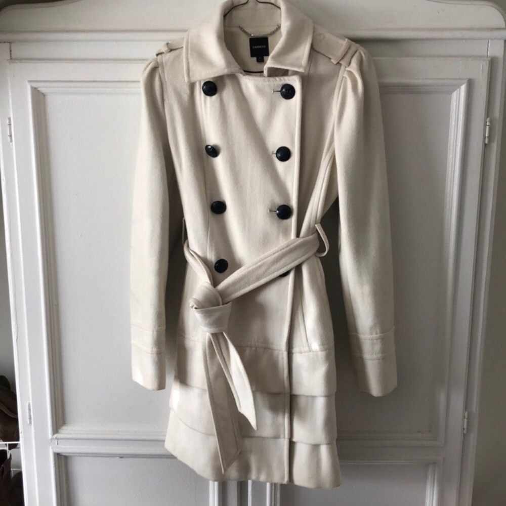 Belted Wool White/Cream Trench Coat